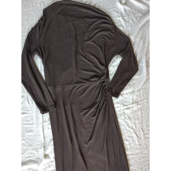 REISS Fleur Off The Shoulder Ruched Jersey Midi Dress Brown Long Sleeve Sz Large - Picture 5 of 15